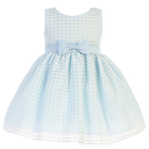 Big Girls Light Blue Burnout Squares Easter Dress 7-12