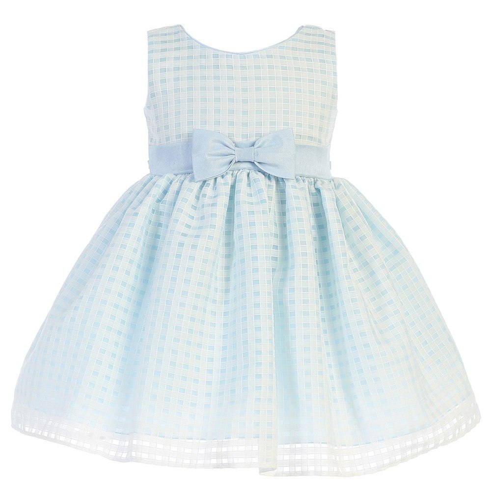 Big Girls Light Blue Burnout Squares Easter Dress 7-12
