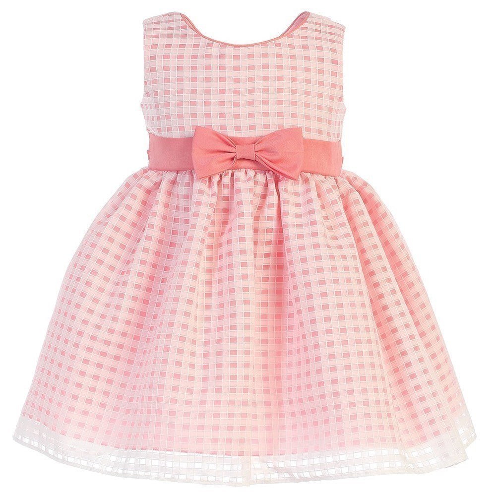 Big Girls Coral Burnout Squares Organza Easter Dress 7-12