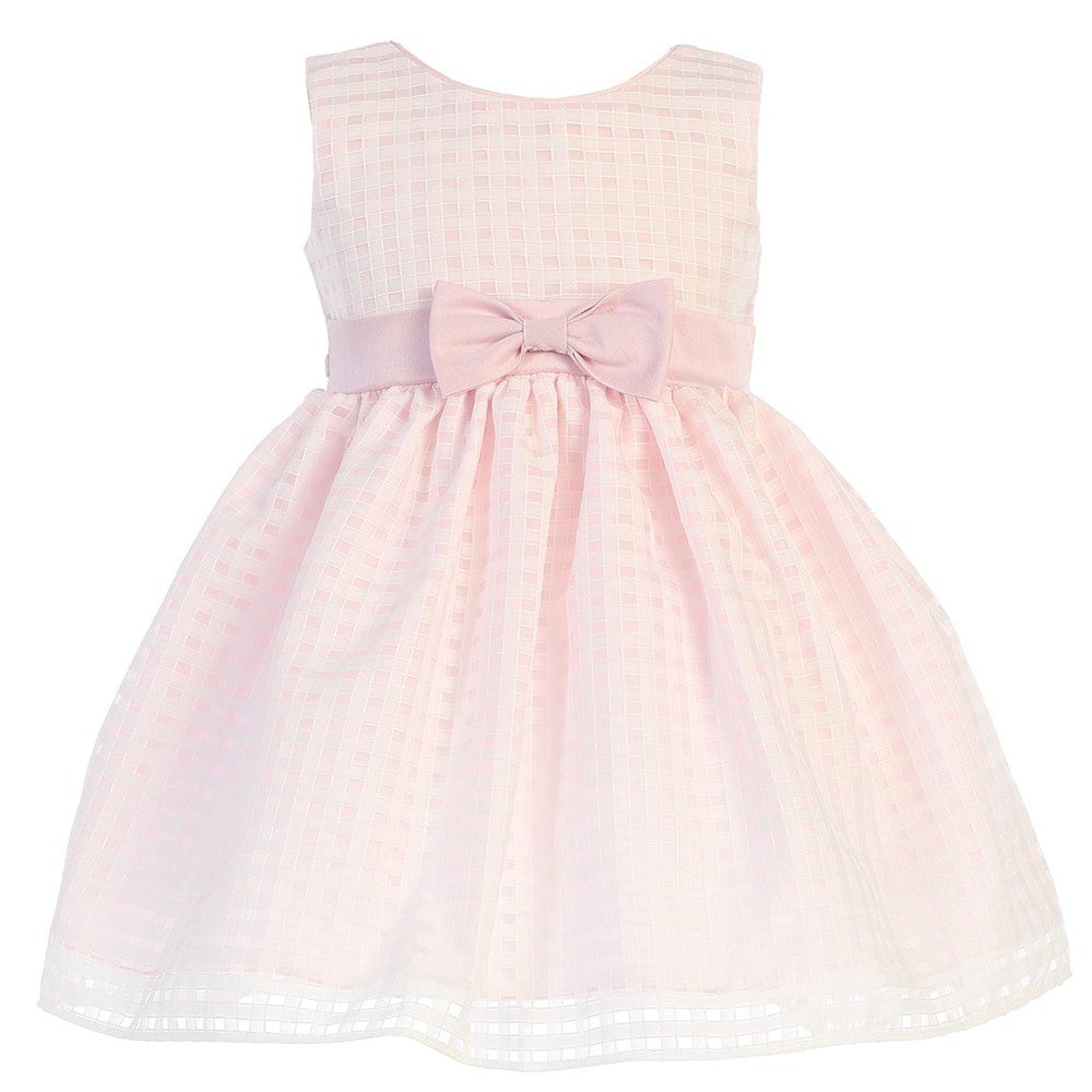 Little Girls Pink Burnout Squares Organza Easter Dress 2T-6