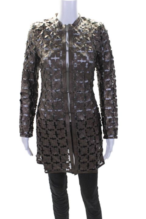 In Transit 2 Womens Bronze Leather Mesh Crew Neck Long Sleeve Jacket 7833678315580