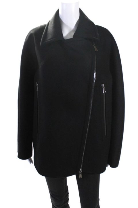 Mantu Womens Asymmetrical Compact Wool Full Zip Coat Jacket Black 7833672810556