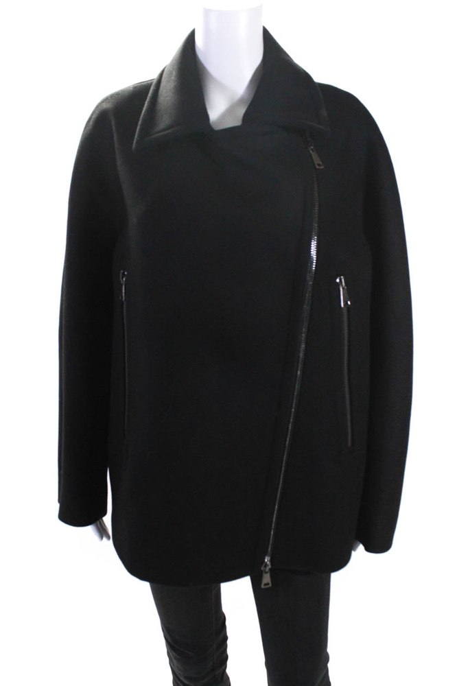 Mantu Womens Asymmetrical Compact Wool Full Zip Coat Jacket Black 7833672810556