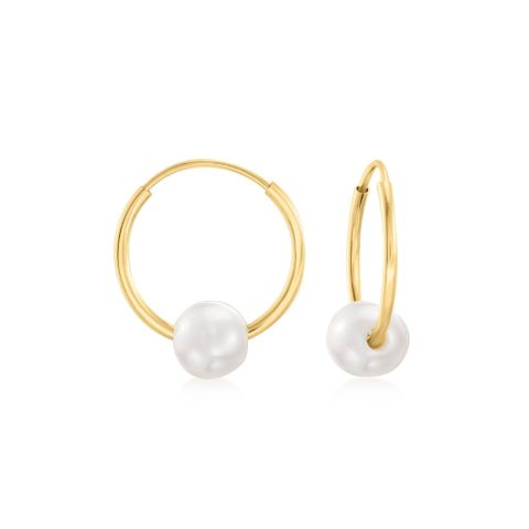 RS Pure by Ross-Simons 5-6mm Cultured Pearl Removable Hoop Earrings in 14kt Yellow Gold 7707797913660