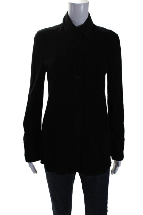 In Transit 2 Womens Black Suede Leather Long Sleeve Button Down Shirt 7833675989052