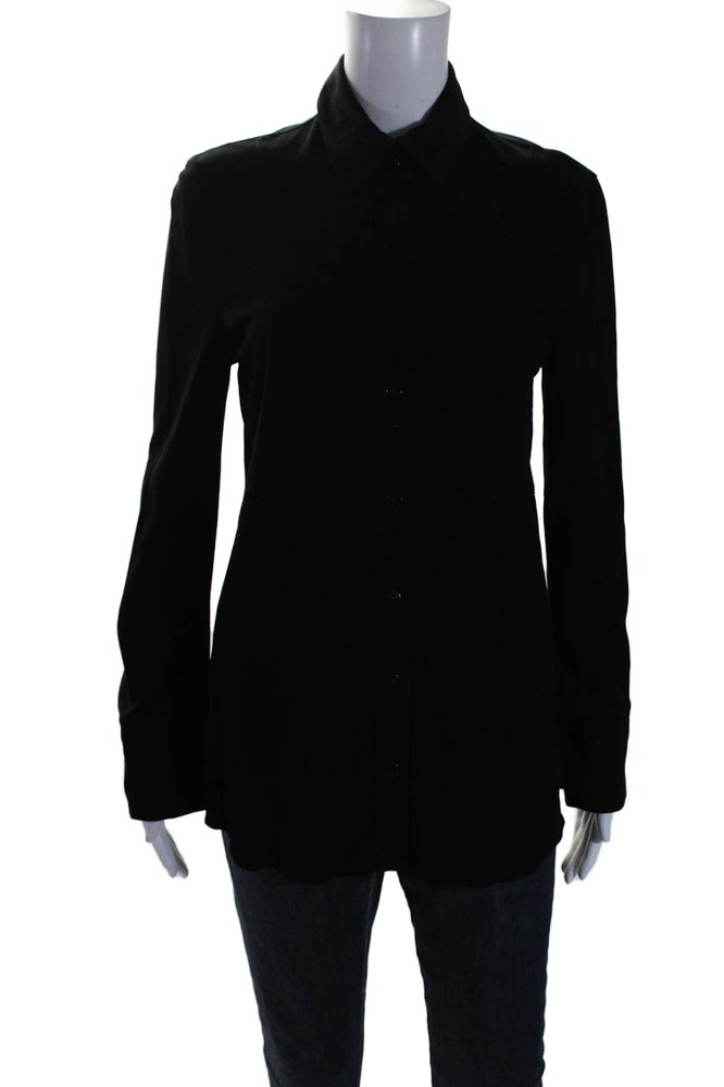 In Transit 2 Womens Black Suede Leather Long Sleeve Button Down Shirt 7833675989052