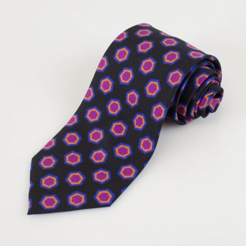 Black with Geometric Pattern 100% Silk Neck Tie