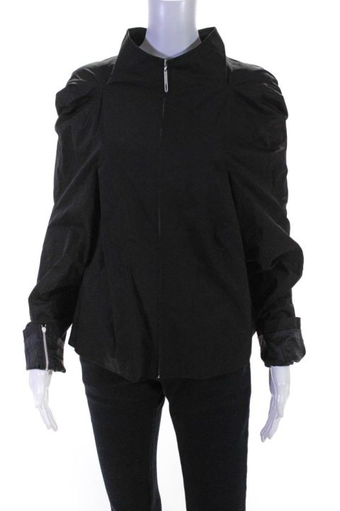 Hankim Womens Multi Panelled High Neck Sateen Full Zip Jacket Black 7833696796732
