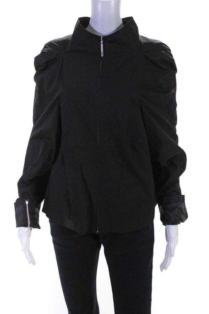 Hankim Womens Multi Panelled High Neck Sateen Full Zip Jacket Black 7833696796732
