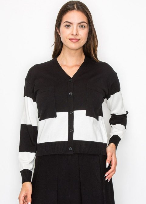 Black & White Contrast Knit Cardigan 7833699614780