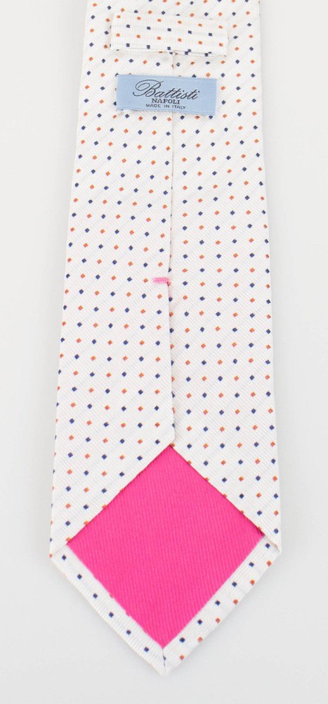 White with Multi-Color Pattern 100% Silk Neck Tie