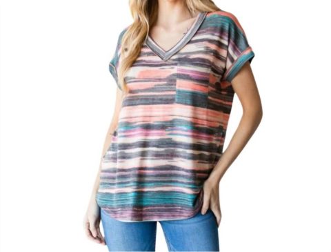 Multicolored V Neck Top In Multi-Colored 7833701777468