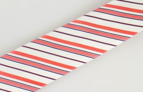 White with Red Striped Pattern 100% Silk Neck Tie