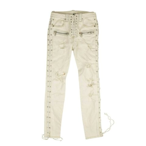 Unravel Project Washout Denim Side Lace Up Skinny Jeans – White