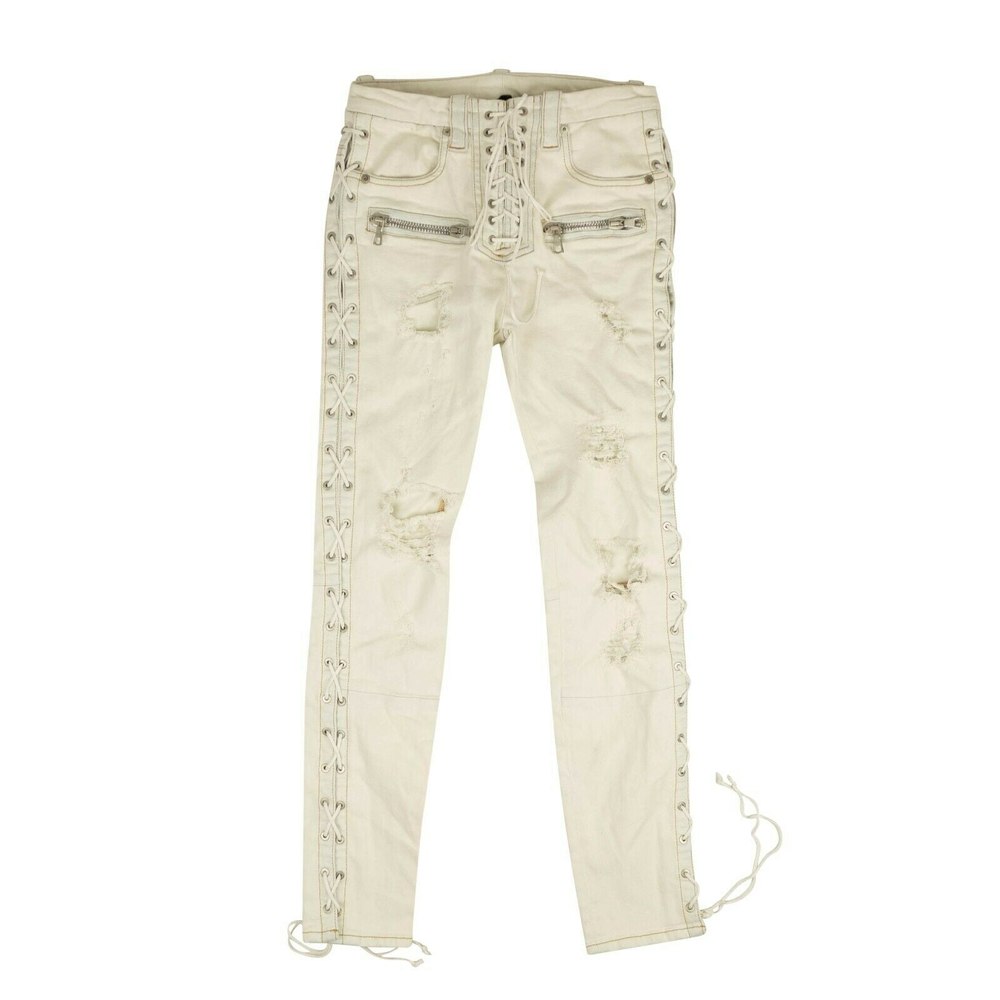 Unravel Project Washout Denim Side Lace Up Skinny Jeans – White