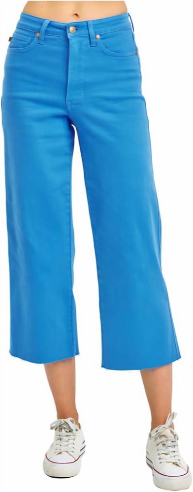 High Rise Control Top Wide Leg Crop Jeans In Sky Blue 7707829403708