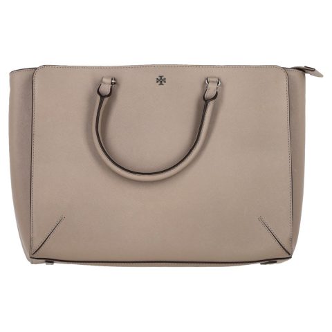 Tory Burch Logo Hand Bag in Beige Saffiano Leather 7833704497212