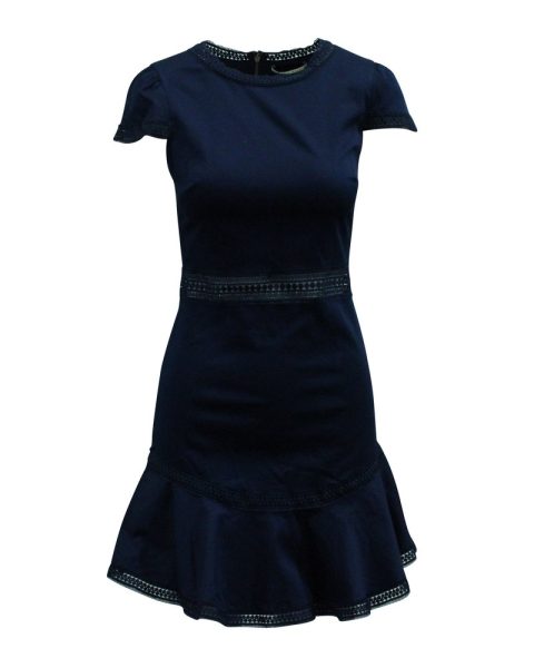Alice + Olivia Lace Paneled Short Dress in Navy Blue Cotton 7833691291708