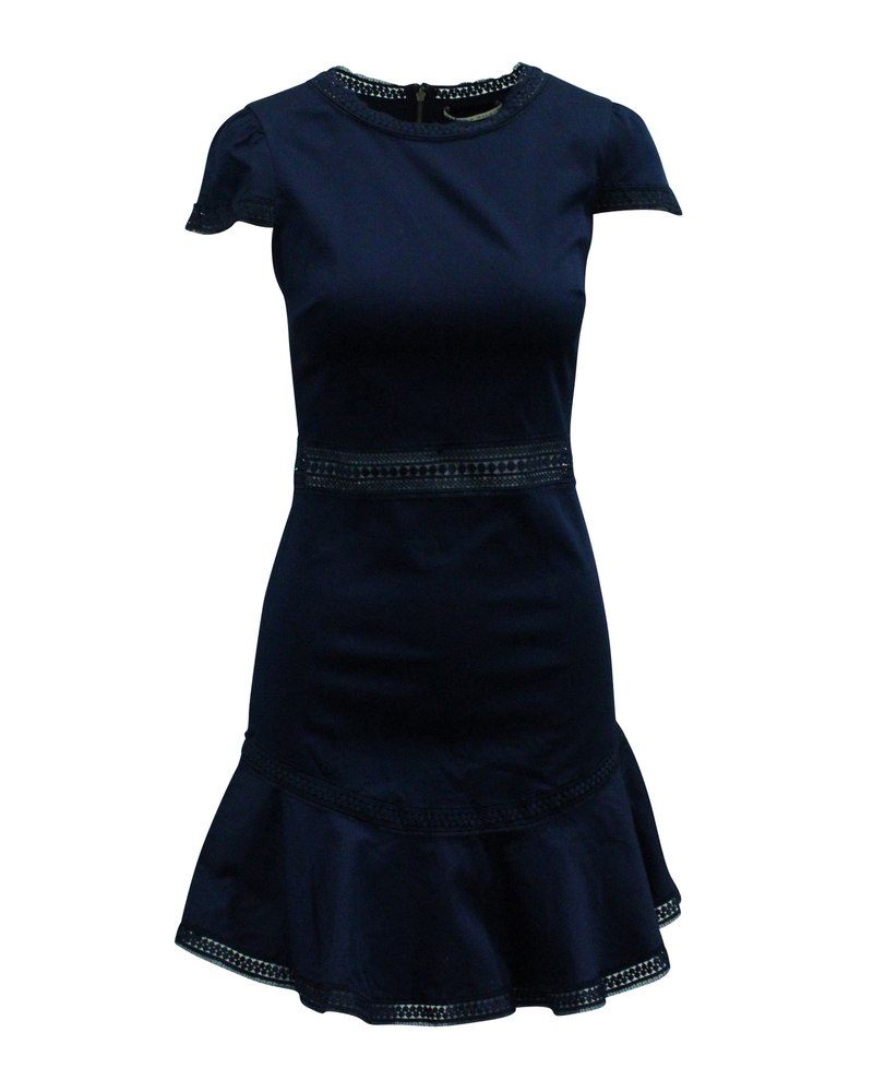 Alice + Olivia Lace Paneled Short Dress in Navy Blue Cotton 7833691291708