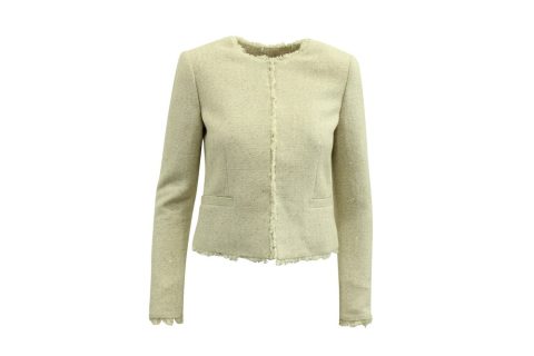 Alice + Olivia Tweed Jacket with Frayed Trim in Ivory Cotton 7833695977532