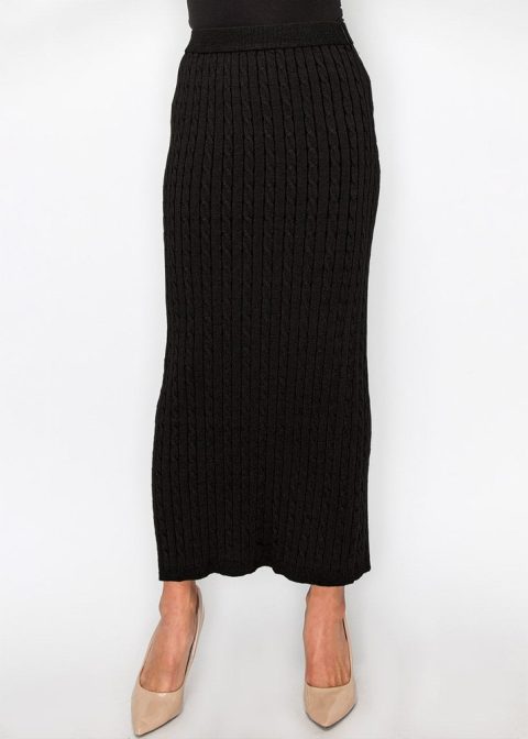 Elegant Black Cable Knit Skirt 7833691619388