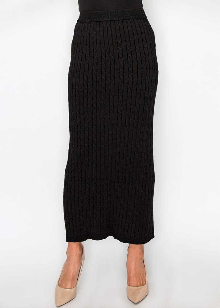 Elegant Black Cable Knit Skirt 7833691619388