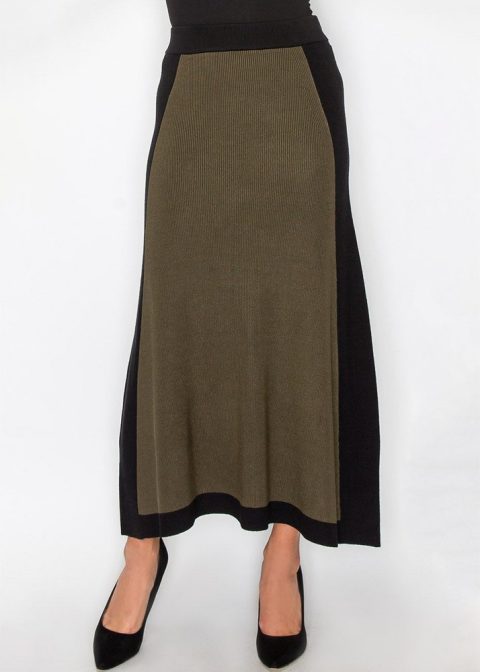 Olive & Black Colorblock Knit Skirt 7833692864572