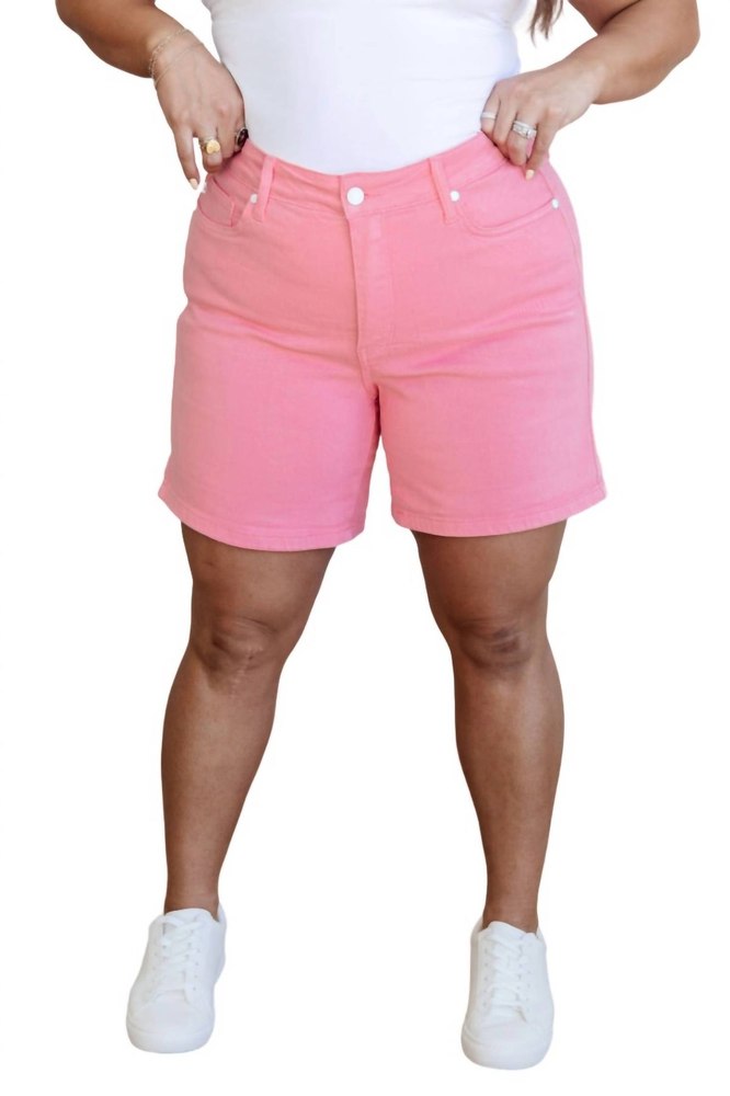 High Rise Control Top Cuffed Shorts In Pink 7707831697468