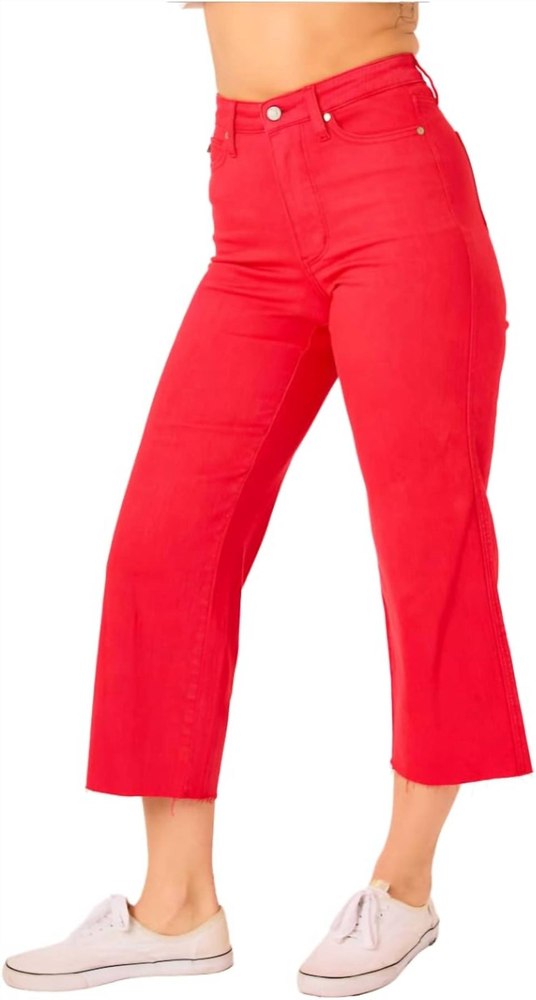 High Rise Control Top Wide Leg Crop Jeans In Red 7707831435324