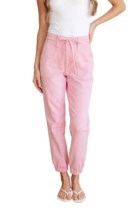High Rise Garment Dyed Denim Jogger In Pink 7707832385596