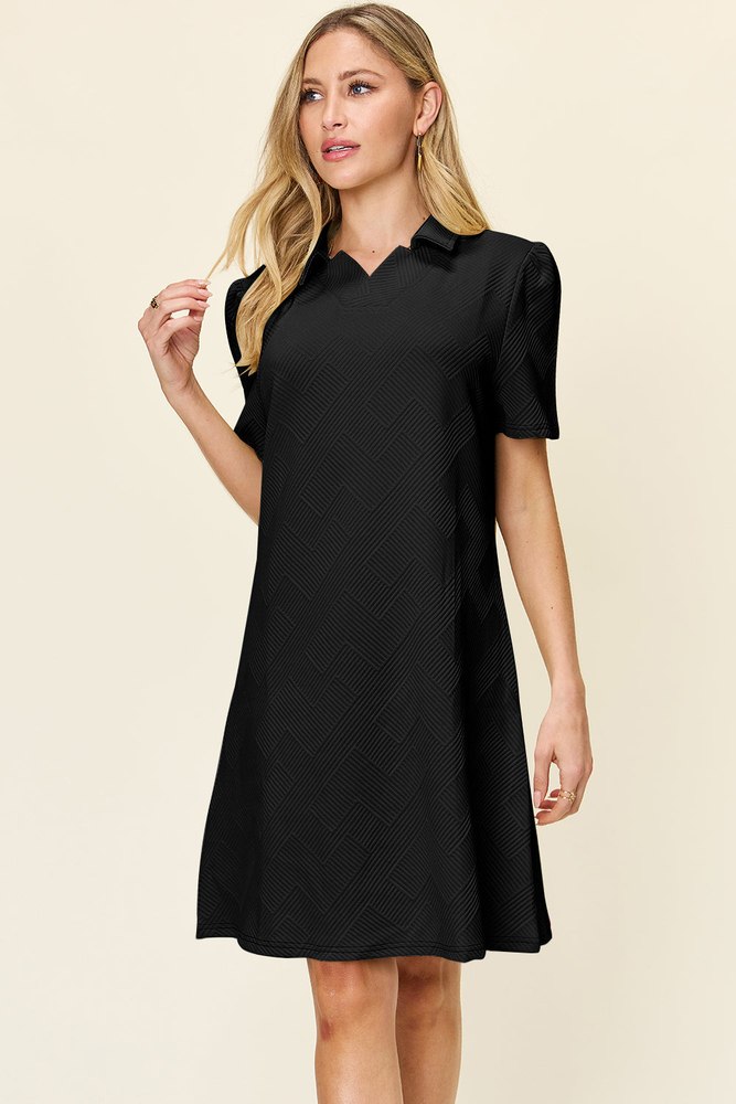 Full Size Texture Collared Neck Short Sleeve Dress 7806021599292