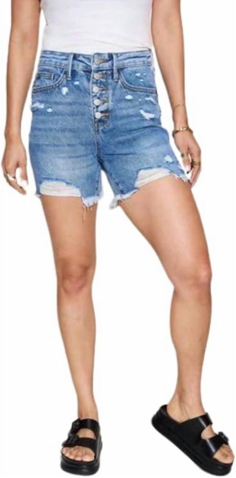 High Rise Rigid Magic Button Fly Cutoff Shorts In Medium Wash 7707834253372