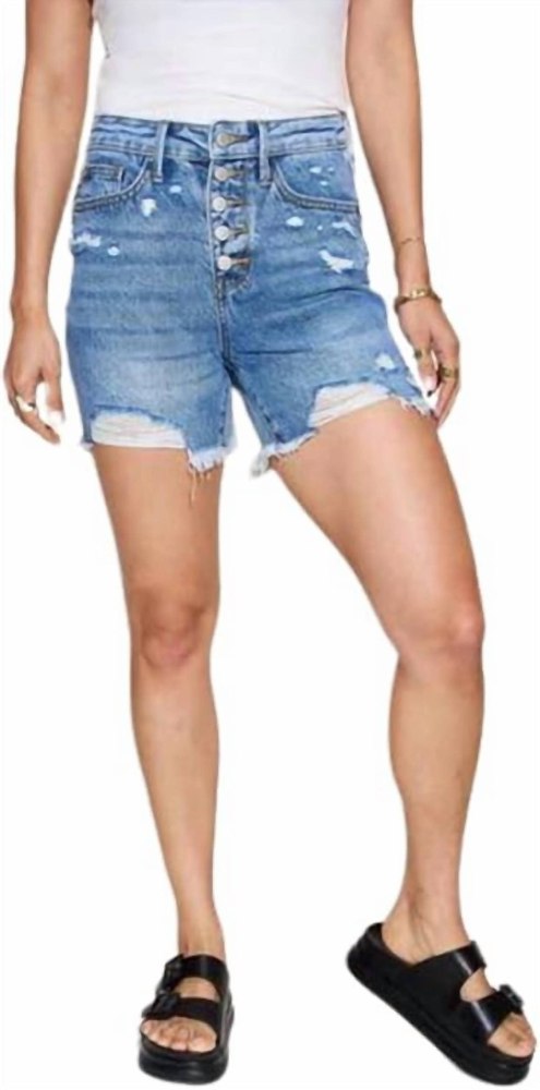 High Rise Rigid Magic Button Fly Cutoff Shorts In Medium Wash 7707834253372