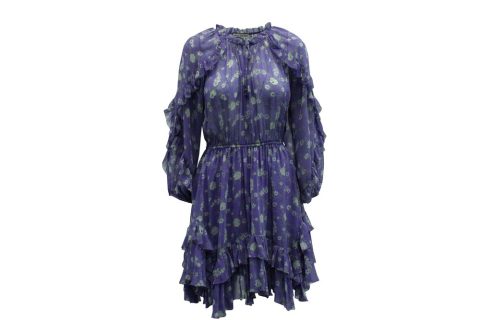 Ulla Johnson Alissa Floral Ruffle Dress in Purple Silk 7833714753596