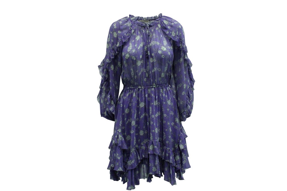 Ulla Johnson Alissa Floral Ruffle Dress in Purple Silk 7833714753596