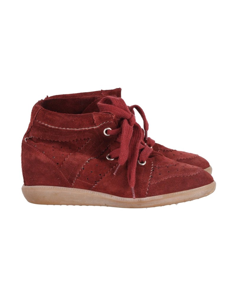 Isabel Marant Bobby High Top Wedge Sneakers in Burgundy Suede