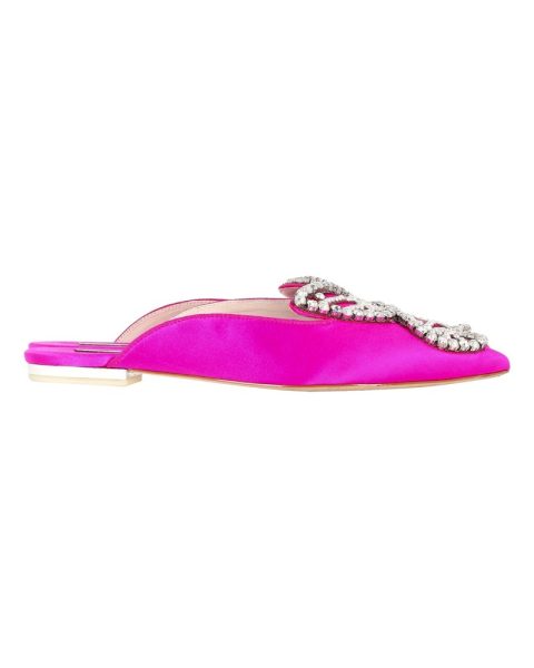 Sophia Webster Embellished Bibi Butterfly Pointed Flats in Fuchsia Satin