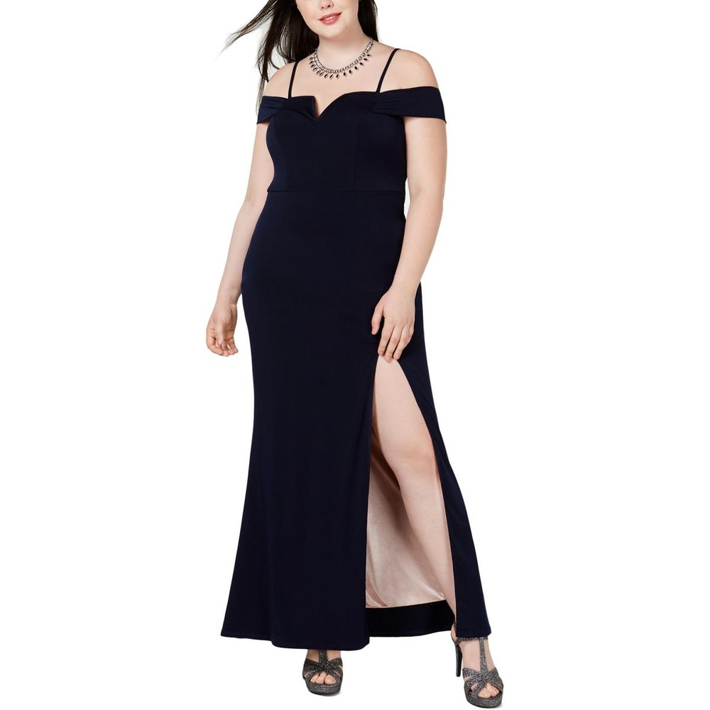 Plus Off-The-Shoulder V-Neck Evening Dress