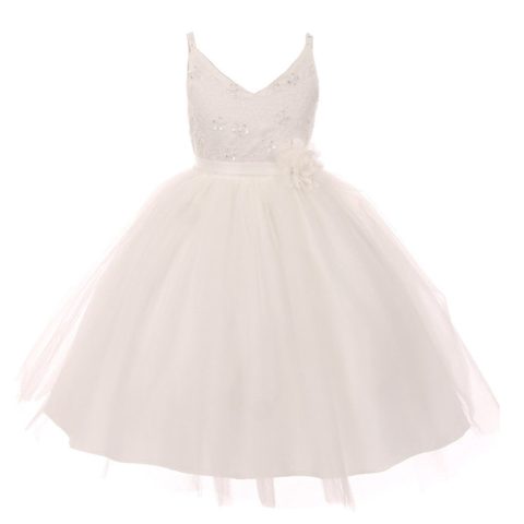 Big Girls Ivory Beaded Lace V-neck Special Occasion Dress 8-12