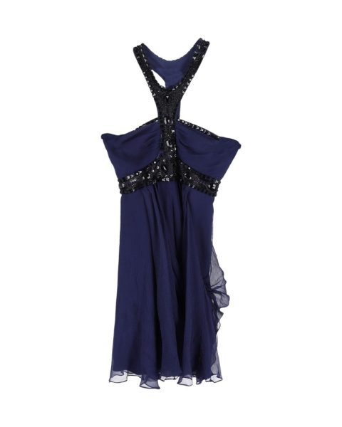 Temperley London Embellished Halterneck Mini Dress in Blue Silk