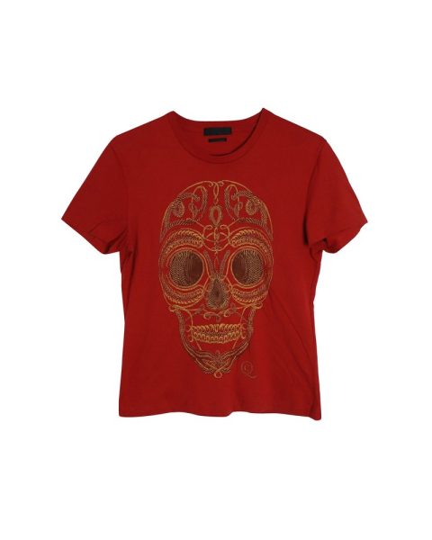 Alexander McQueen Rope Skull Print T-shirt in Red Cotton