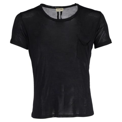Saint Laurent Scoop Neck Short Sleeve T-Shirt in Black Cotton