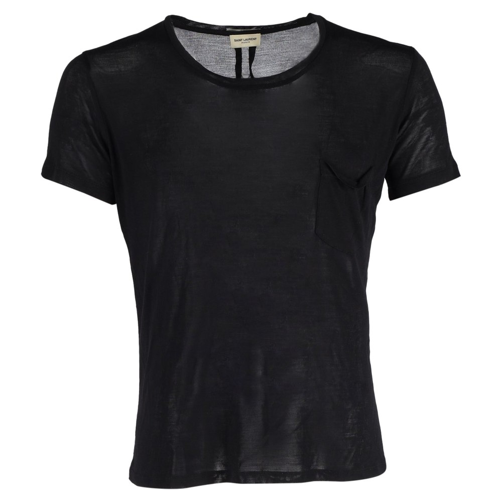 Saint Laurent Scoop Neck Short Sleeve T-Shirt in Black Cotton