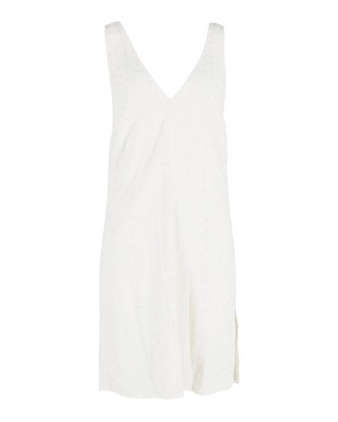 Reformation V-Neck Low Back Sleeveless Dress in Off-White Cotton