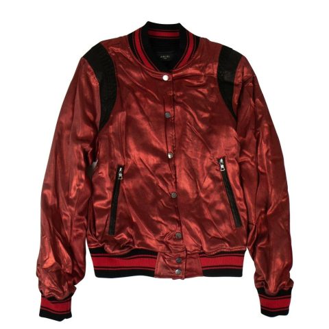 Men’s Silk Metallic Varsity Jacket – Red
