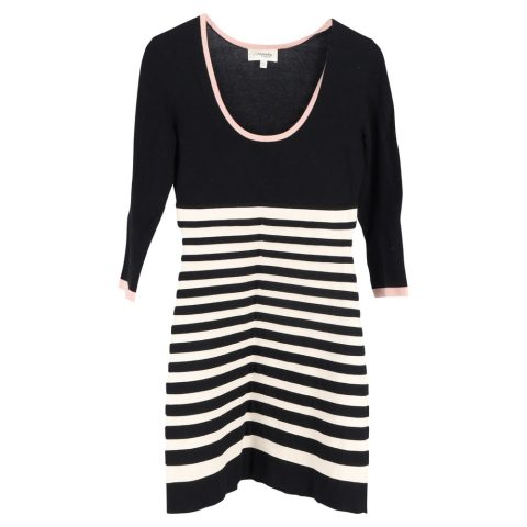 Temperley London Striped Mini Dress in Black Wool