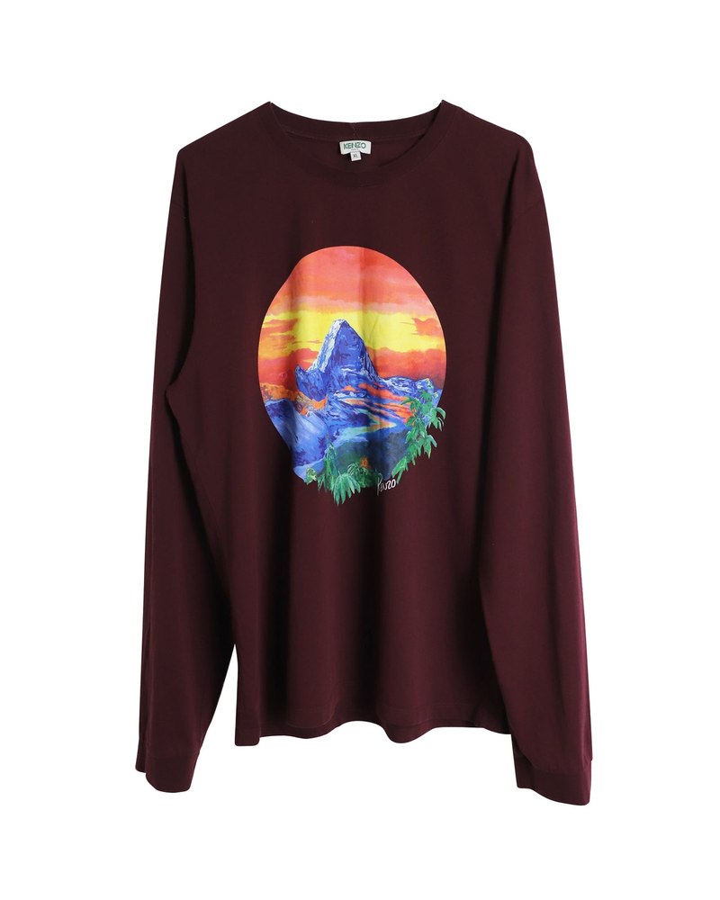 Kenzo Classic Painting Long Sleeve T-Shirt in Maroon Cotton