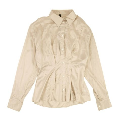 Unravel Project Silk Striped Button Down Shirt – Beige