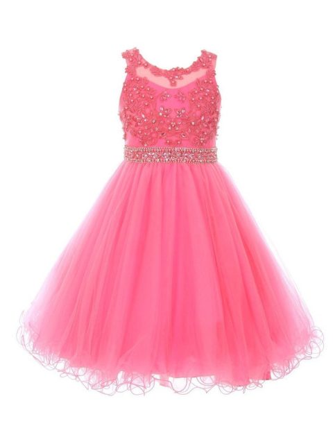 Girls Multi Color Rhinestone Pearl Beaded Mesh Flower Girl Junior Bridesmaid Dress 4-16