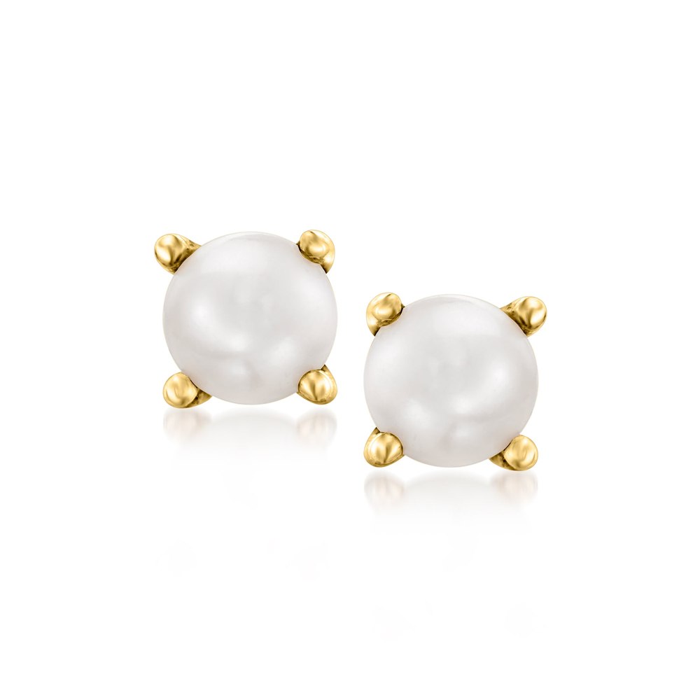 RS Pure by Ross-Simons 3.5-4mm Cultured Pearl Stud Earrings in 14kt Yellow Gold